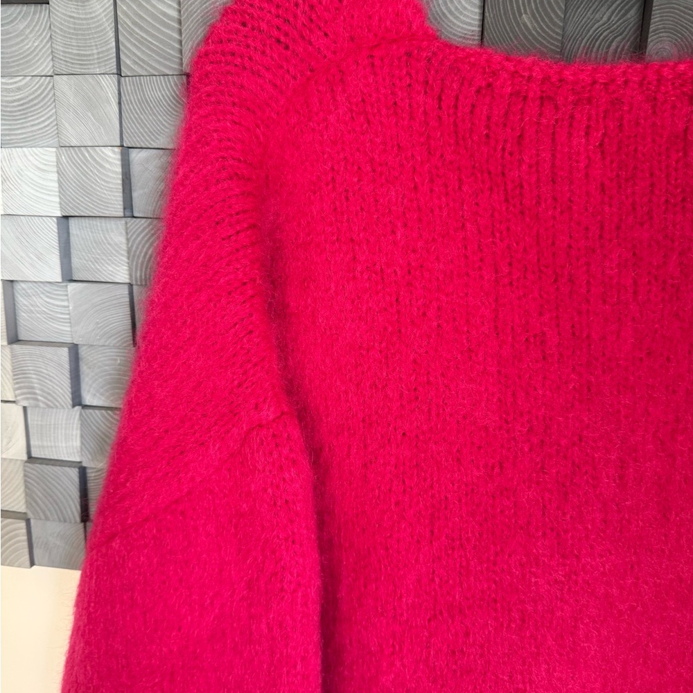 MIKUTA Oversized Mohair Fuchsia V-Neck Sweater - Picture 11 of 15